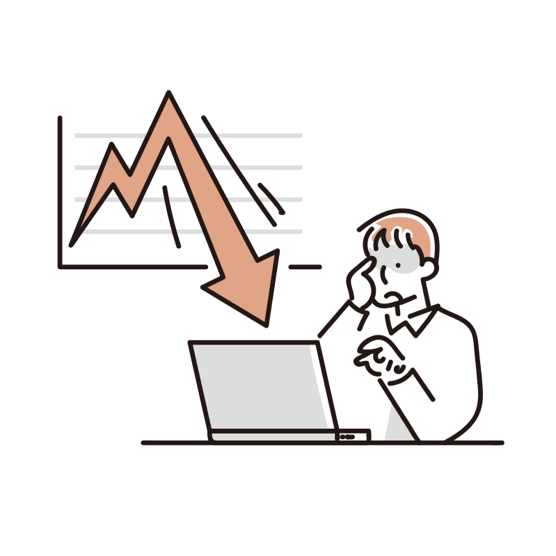 急降下するグラフを見て頭を抱える人のイラスト